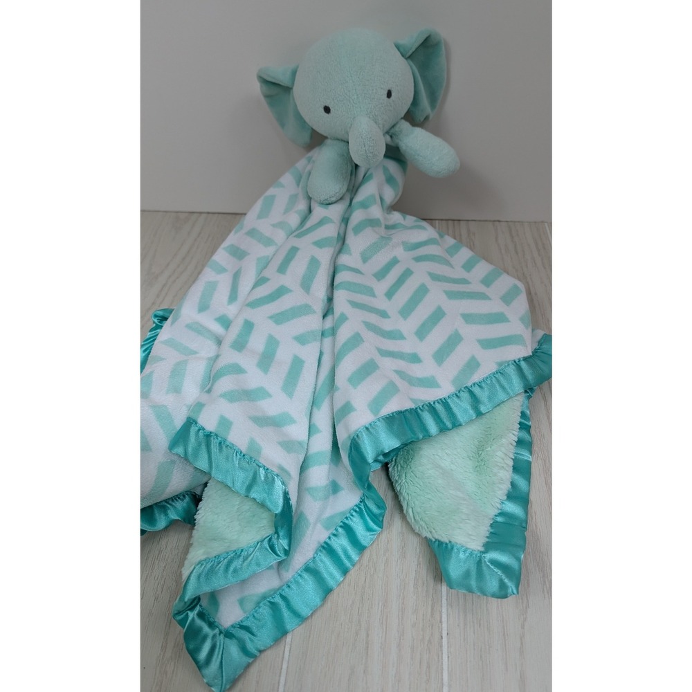 Cloud Island Elephant Large Security Blanket Teal Green Lovey Chevron Stripe